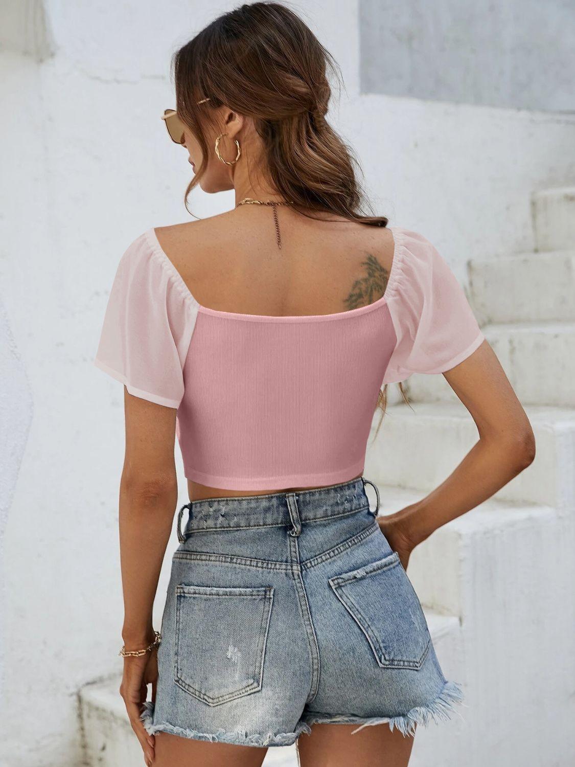 Drawstring Short Sleeve Crop Top - Immenzive