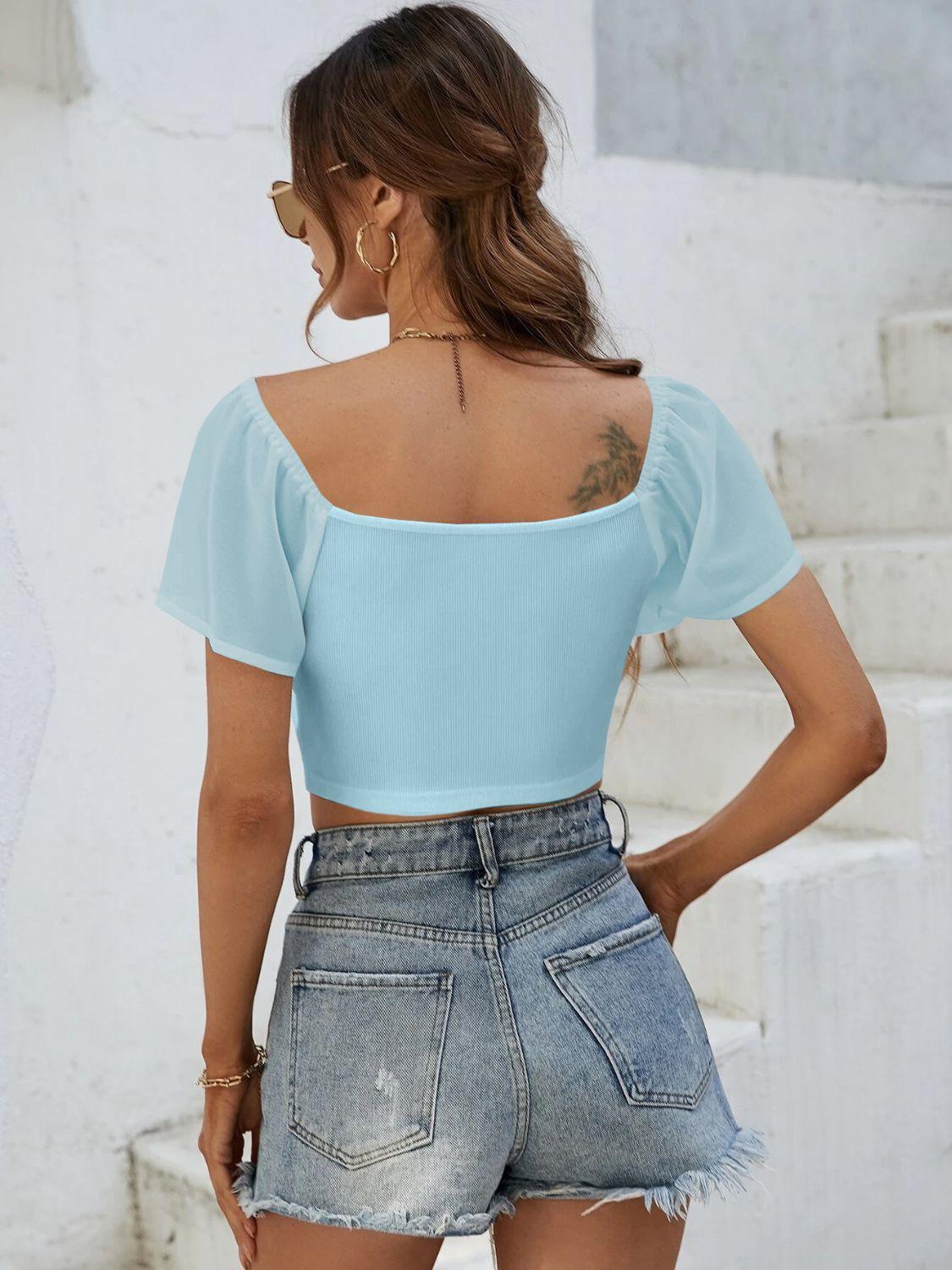 Drawstring Short Sleeve Crop Top - Immenzive