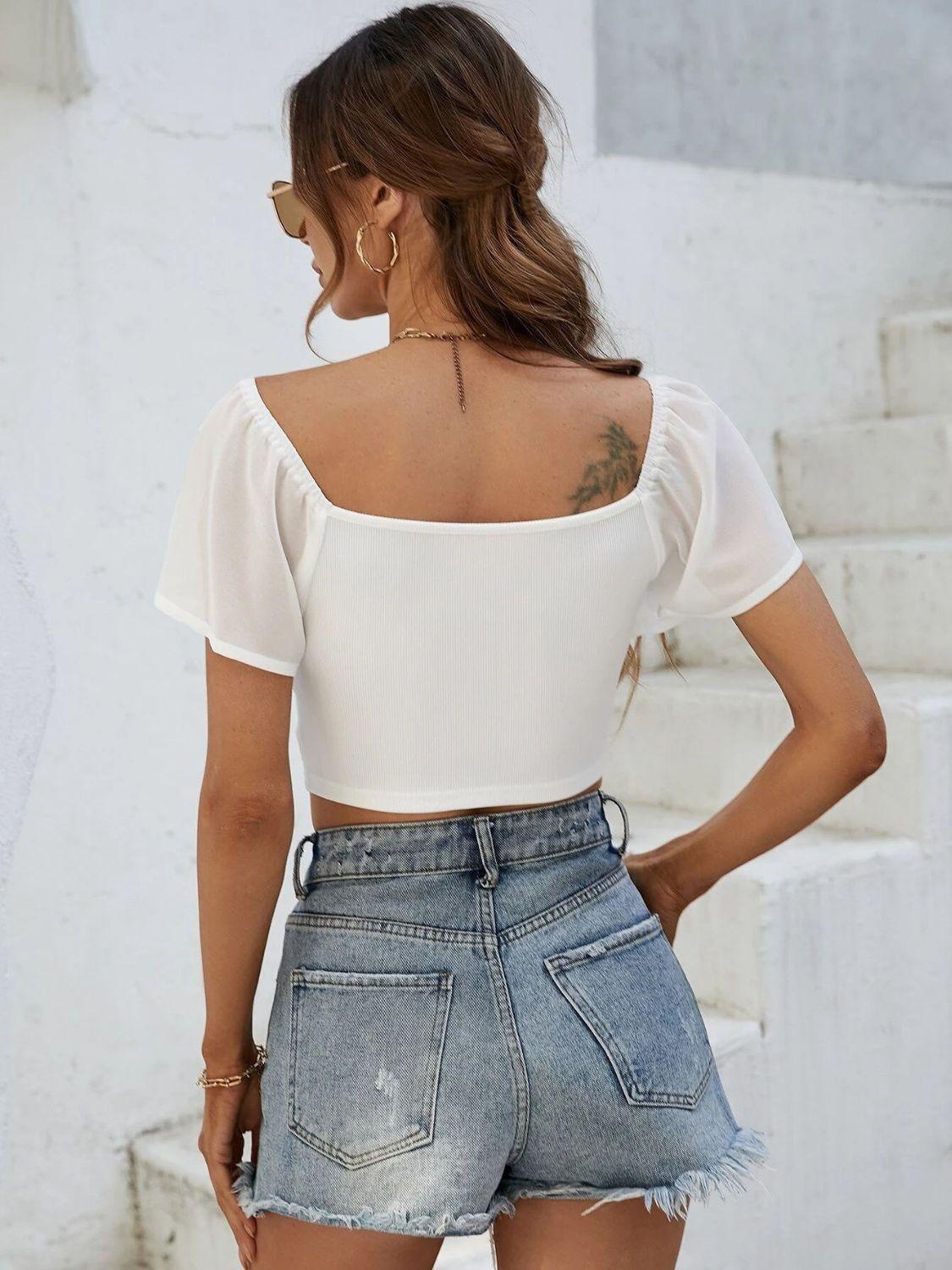 Drawstring Short Sleeve Crop Top - Immenzive