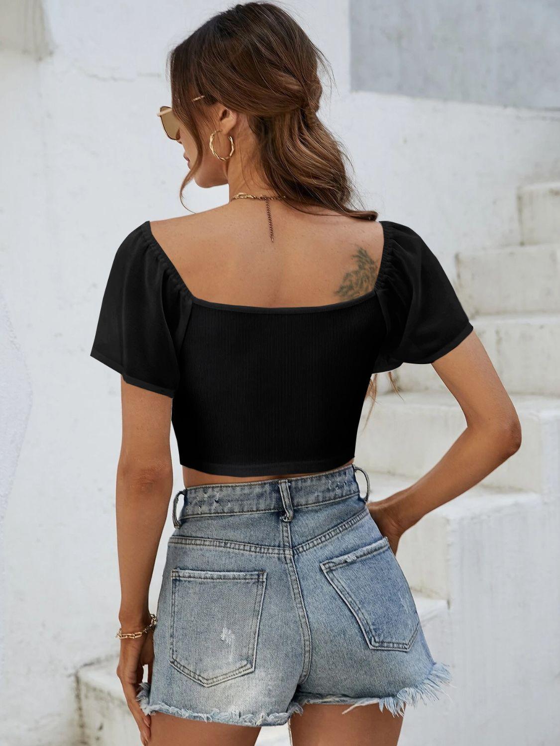 Drawstring Short Sleeve Crop Top - Immenzive