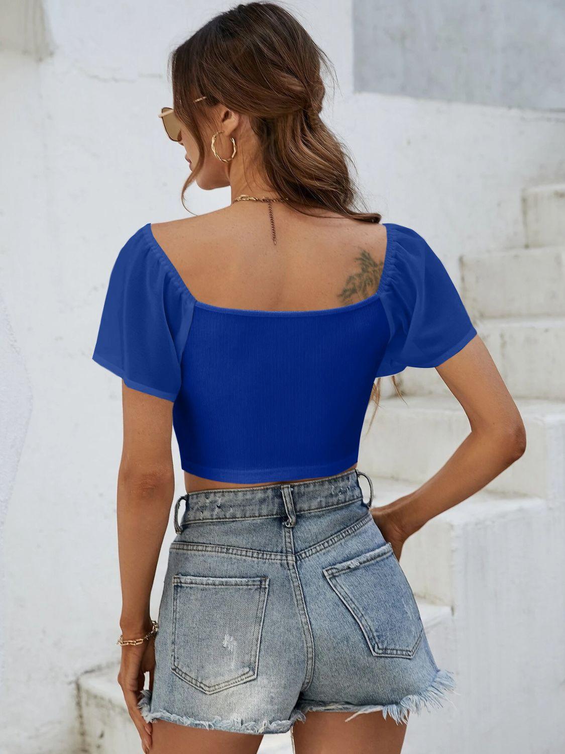 Drawstring Short Sleeve Crop Top - Immenzive