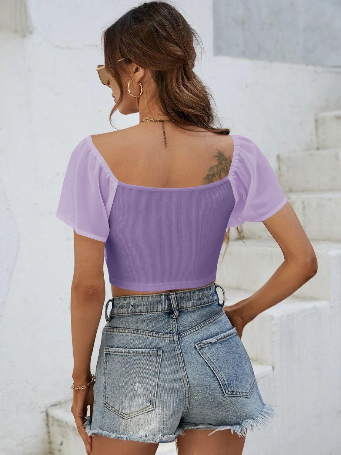 Drawstring Short Sleeve Crop Top - Immenzive