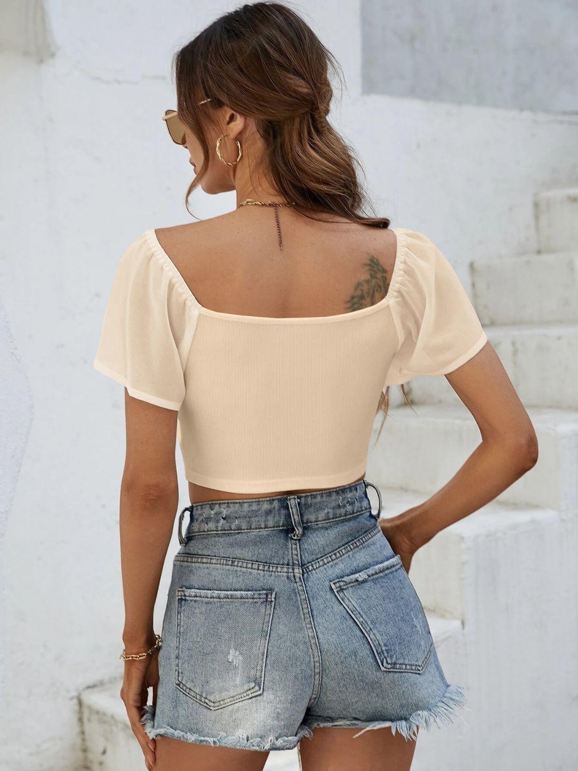 Drawstring Short Sleeve Crop Top - Immenzive