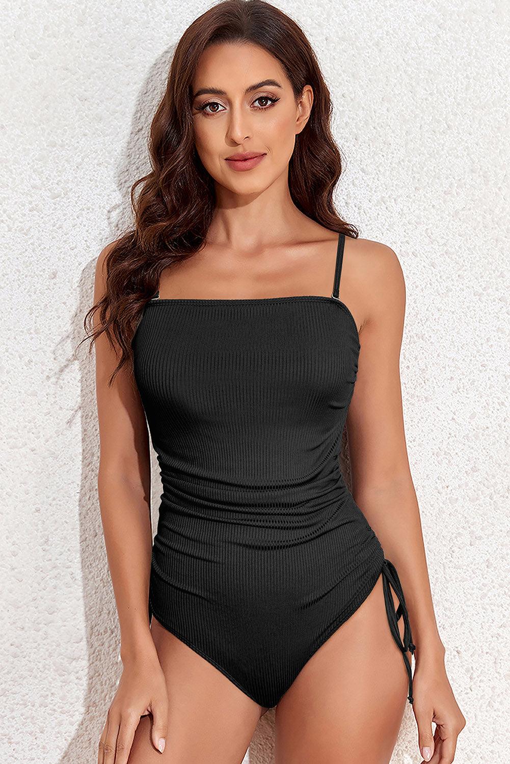 drawstring-spaghetti-strap-one-piece-swimwear - Immenzive