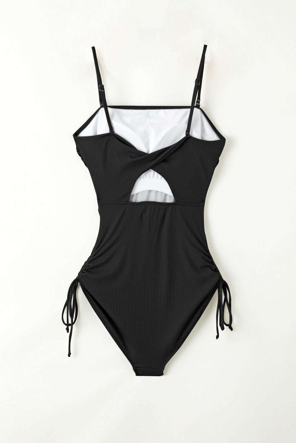 drawstring-spaghetti-strap-one-piece-swimwear - Immenzive