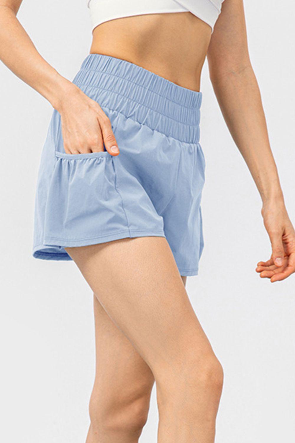 elastic-waist-pocketed-active-shorts - Immenzive