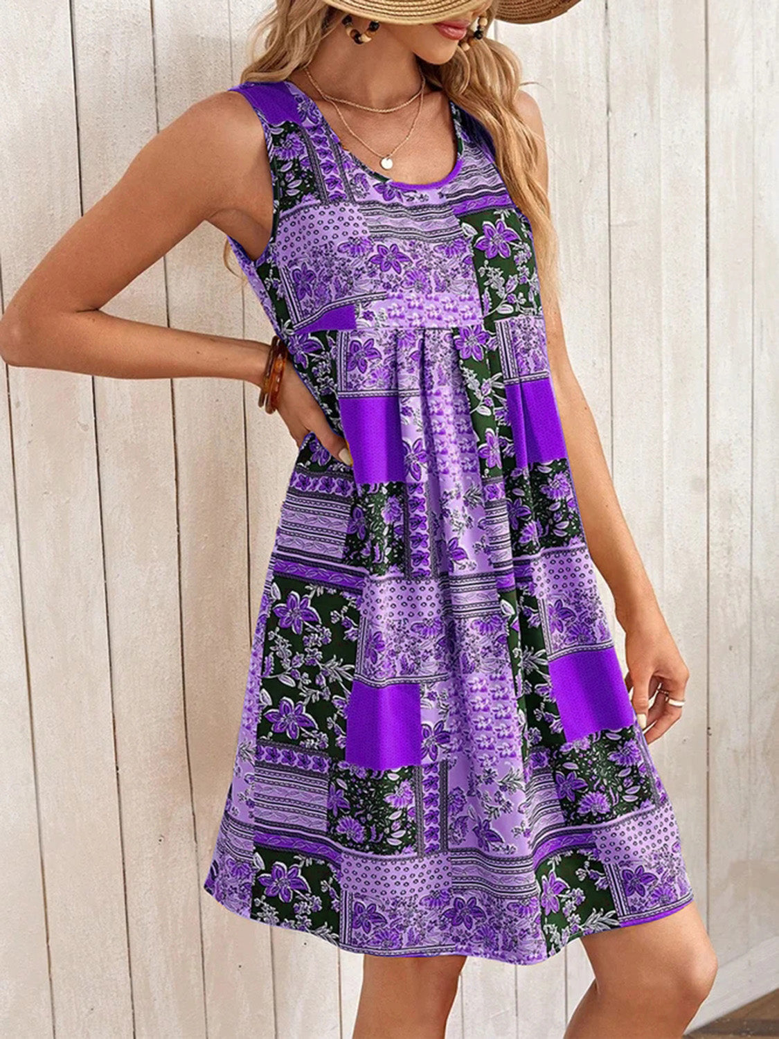 Printed Sleeveless Mini Dress - Immenzive