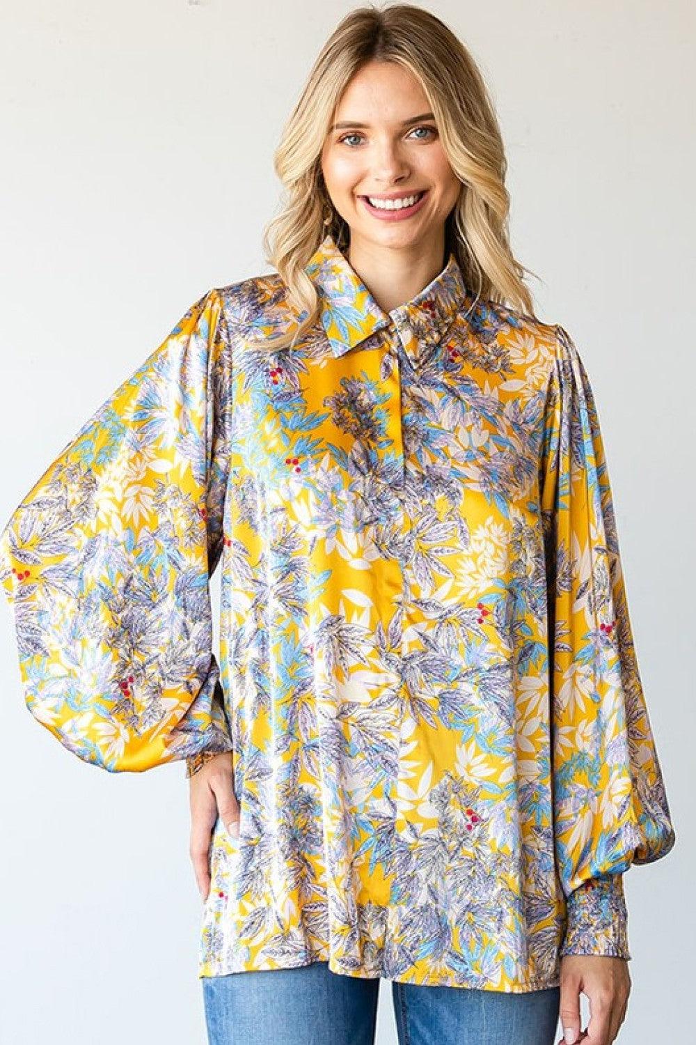 First Love Full Size Floral Lantern Sleeve Blouse - Immenzive