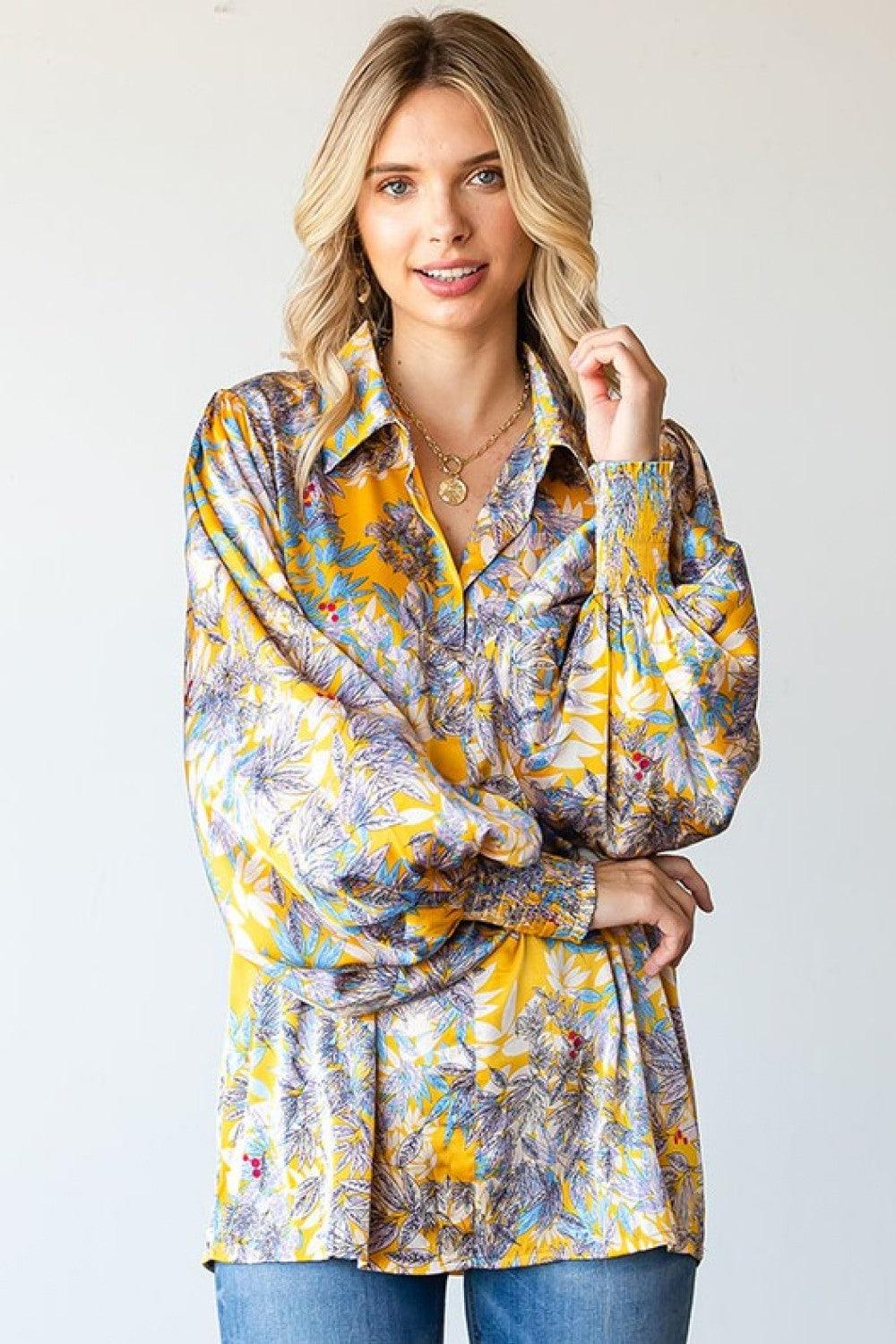 First Love Full Size Floral Lantern Sleeve Blouse - Immenzive