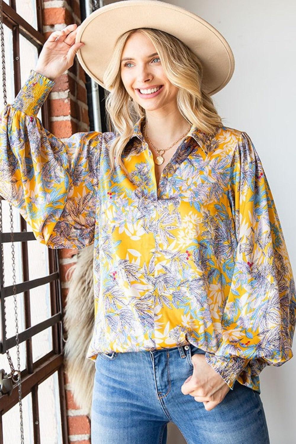 First Love Full Size Floral Lantern Sleeve Blouse - Immenzive