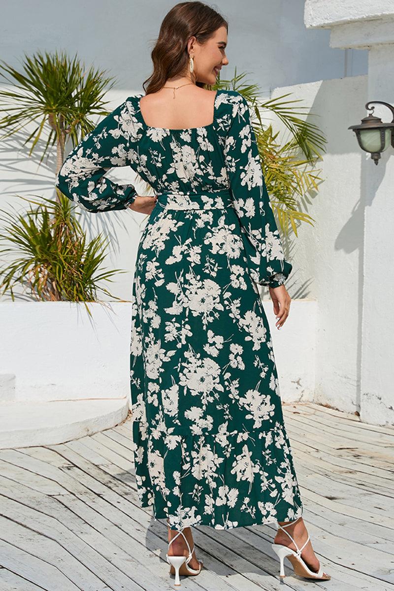 Floral Print V-Neck Long Sleeve Maxi Dress - Immenzive