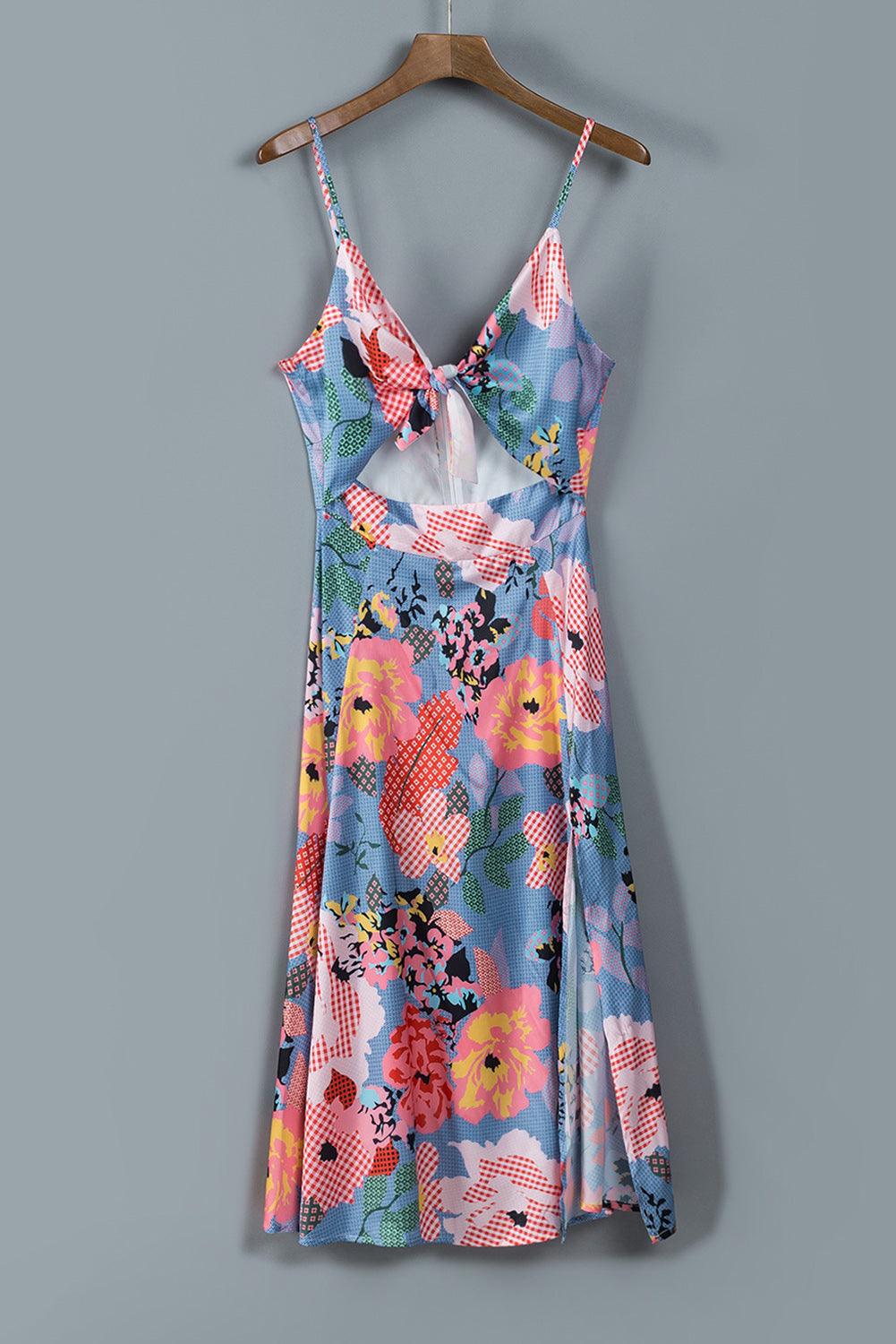 Floral Tied Cutout Split Spaghetti Strap Dress - Immenzive