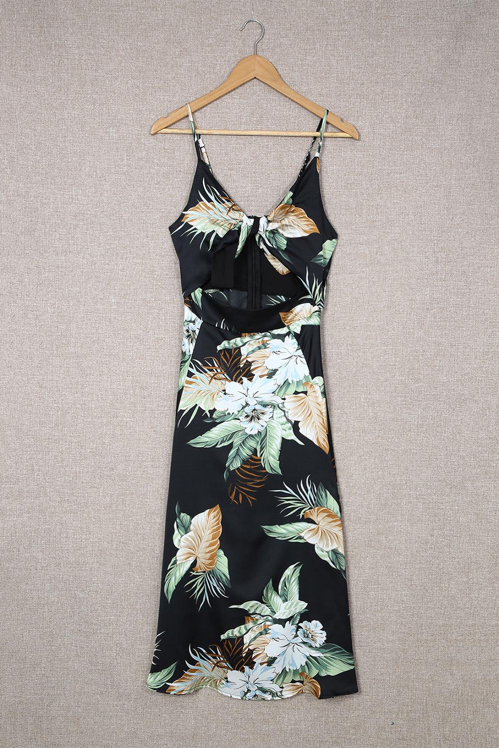 Floral Tied Cutout Split Spaghetti Strap Dress - Immenzive