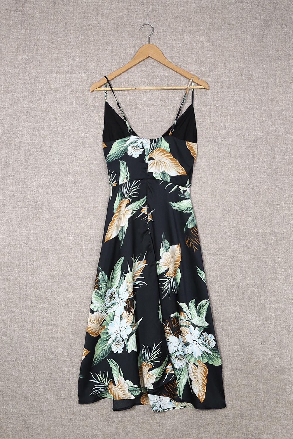 Floral Tied Cutout Split Spaghetti Strap Dress - Immenzive