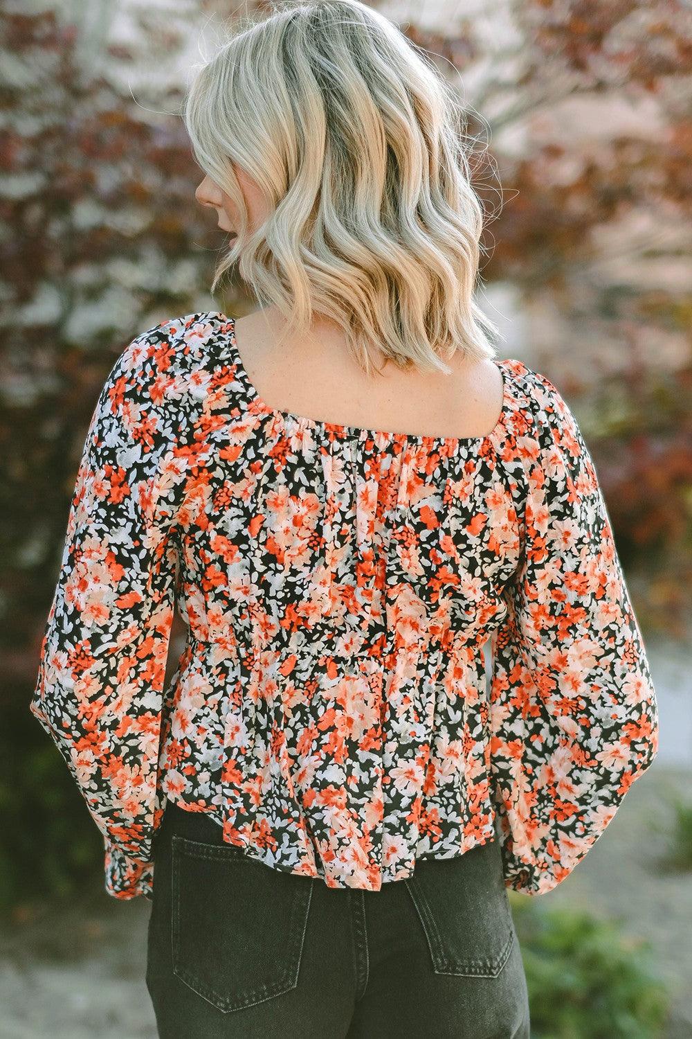 Floral Tied Flounce Sleeve Peplum Blouse - Immenzive