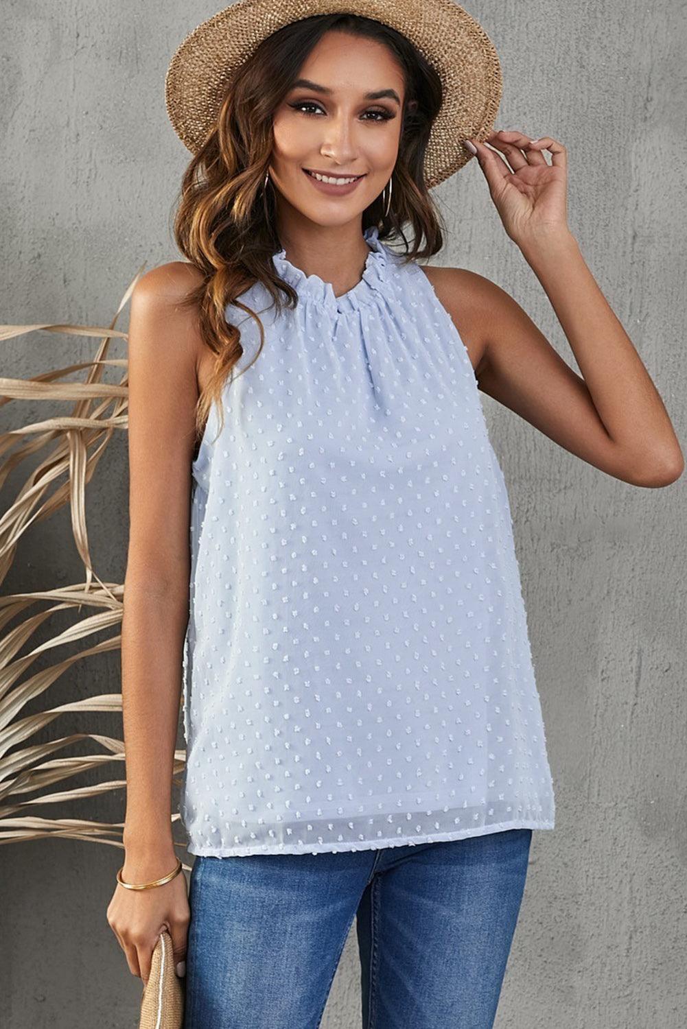 Frill Swiss Dot Round Neck Tank - Immenzive