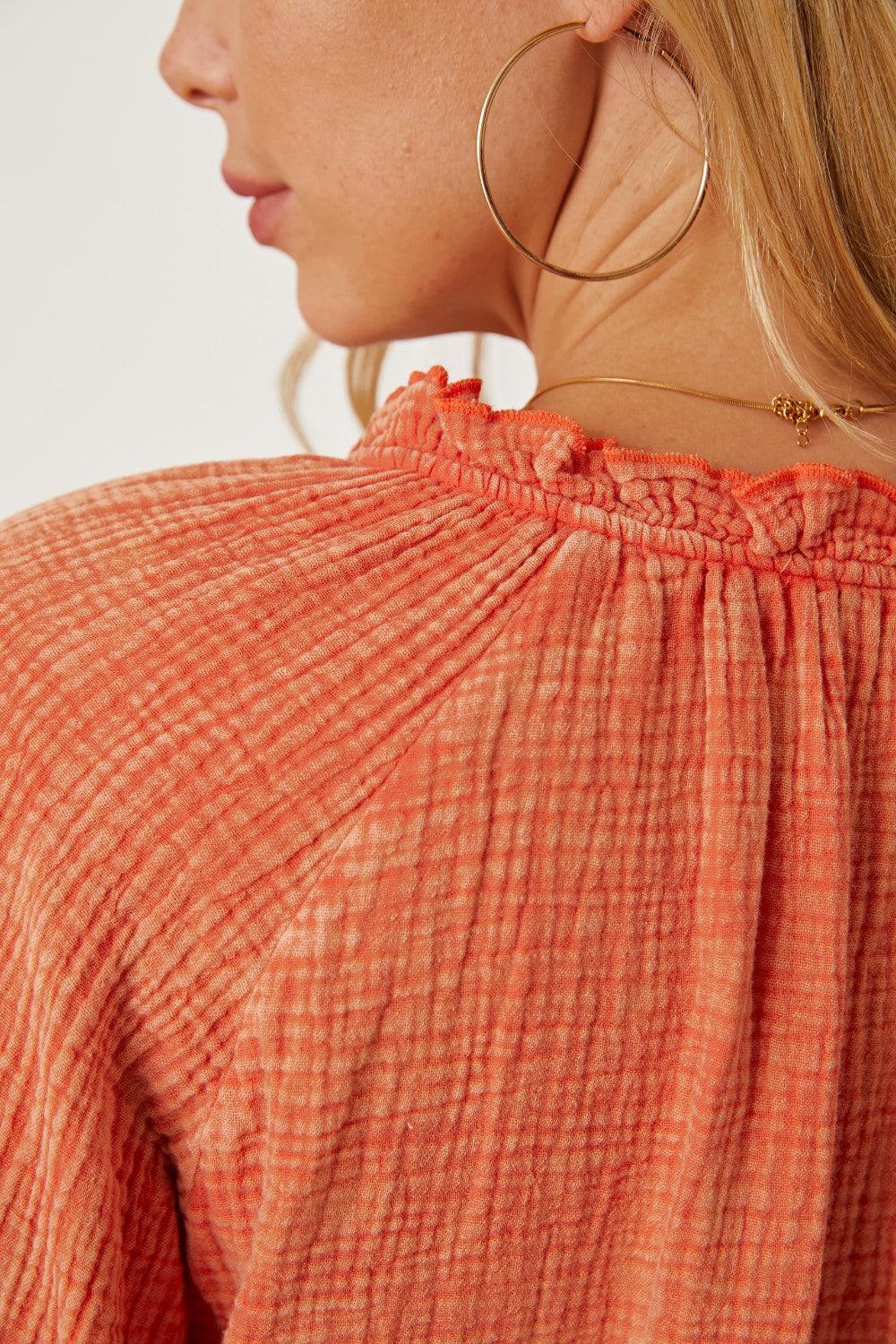 frill-v-neck-balloon-sleeve-blouse - Immenzive