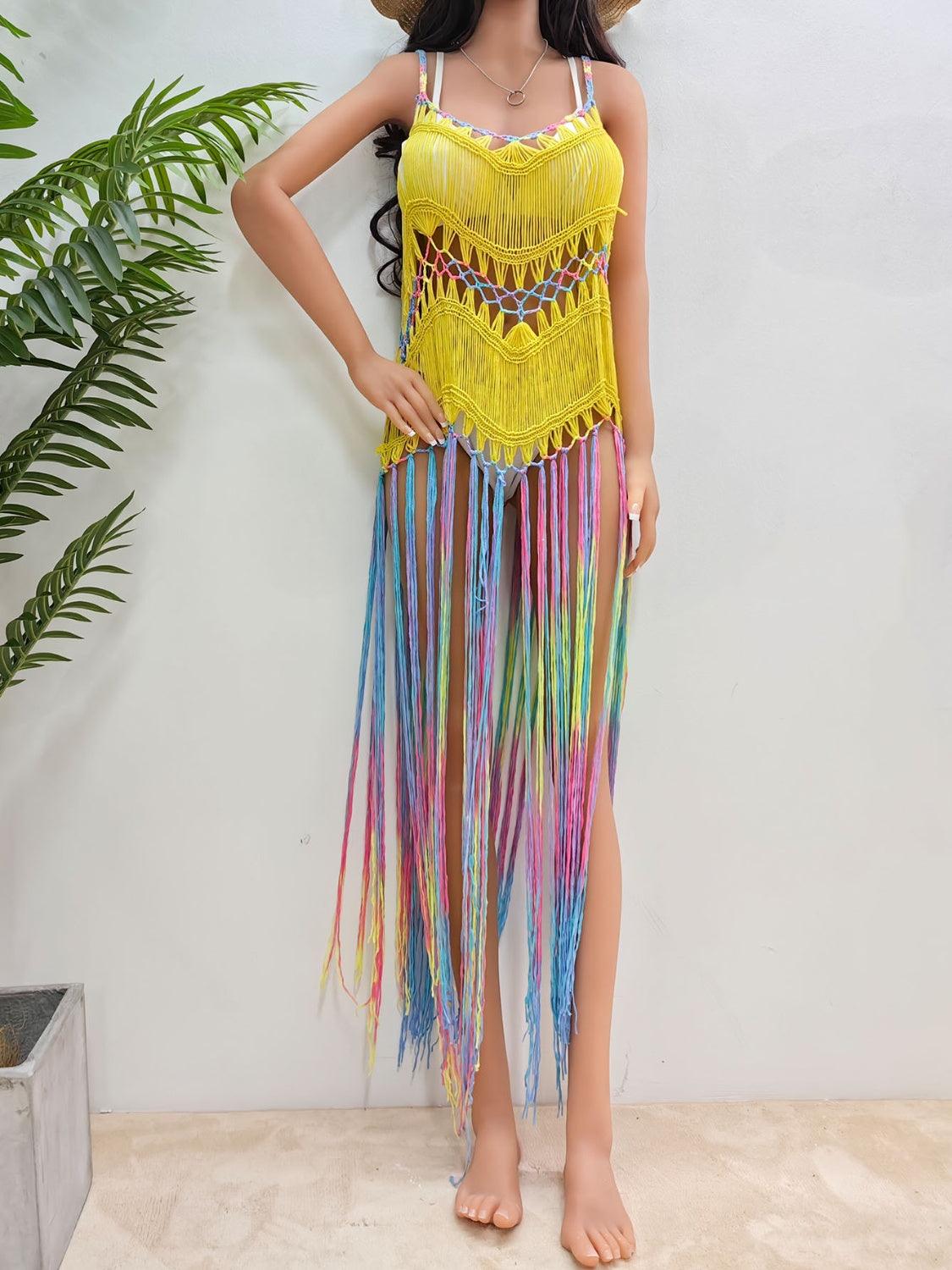 fringe-scoop-neck-spaghetti-strap-cover-up - Immenzive