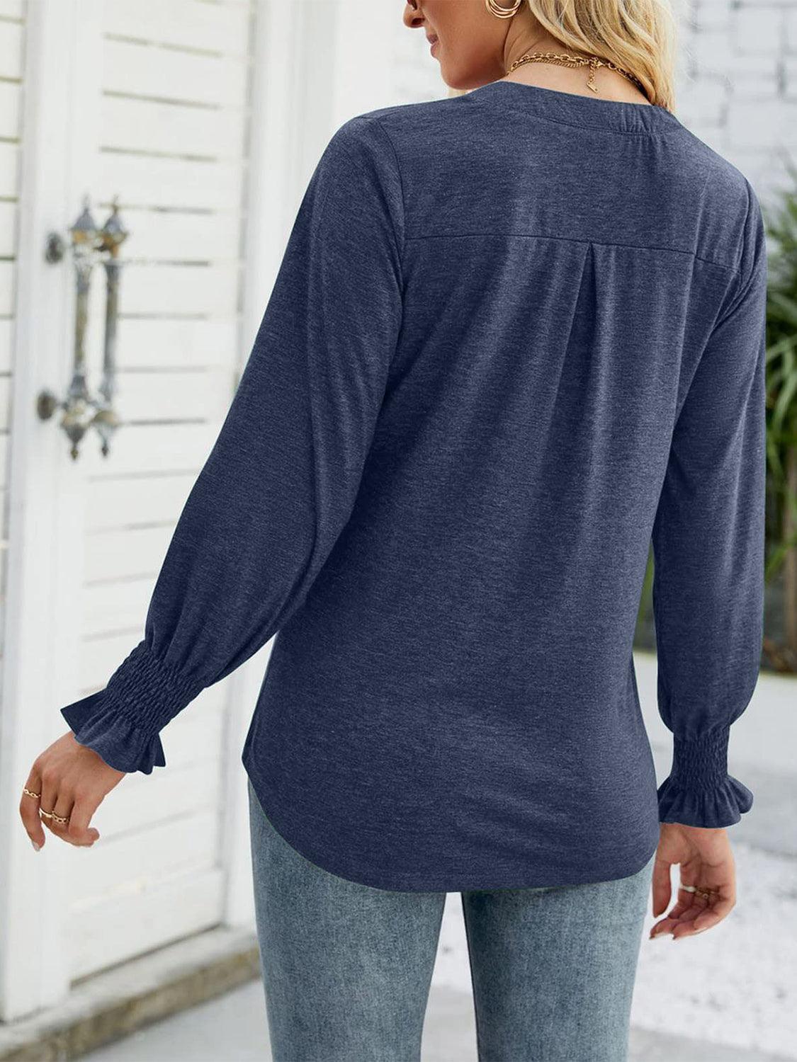 Full Size Notched Long Sleeve T-Shirt - Immenzive