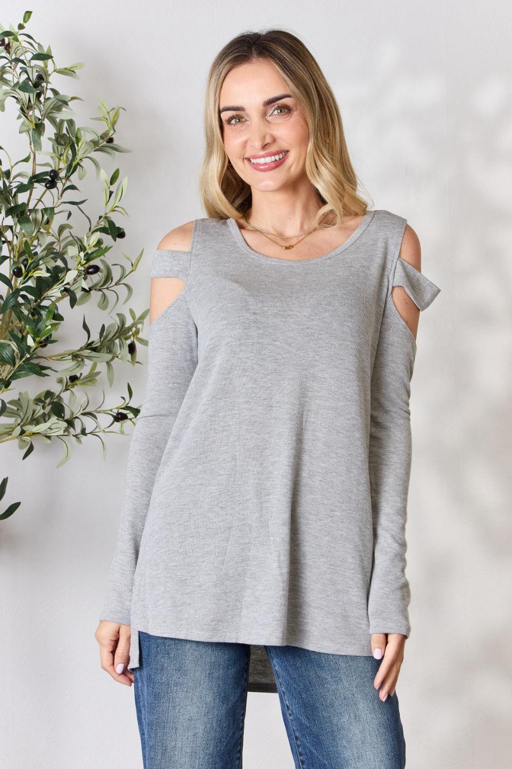 Hailey & Co Cutout Cold Shoulder Long Sleeve Top - Immenzive