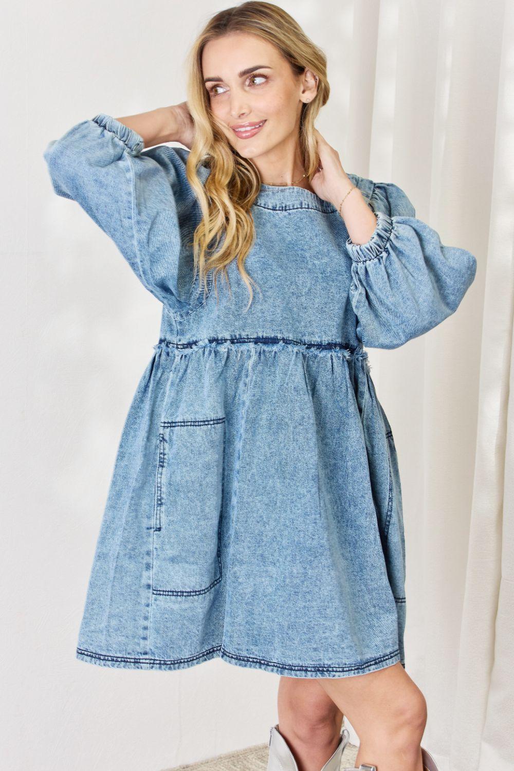 HEYSON Full Size Oversized Denim Babydoll Dress - Immenzive