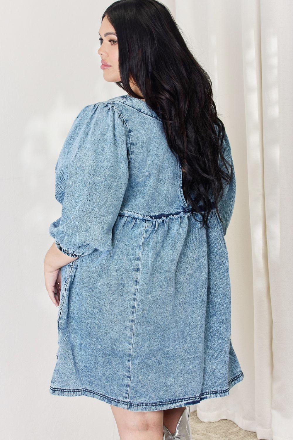 HEYSON Full Size Oversized Denim Babydoll Dress - Immenzive