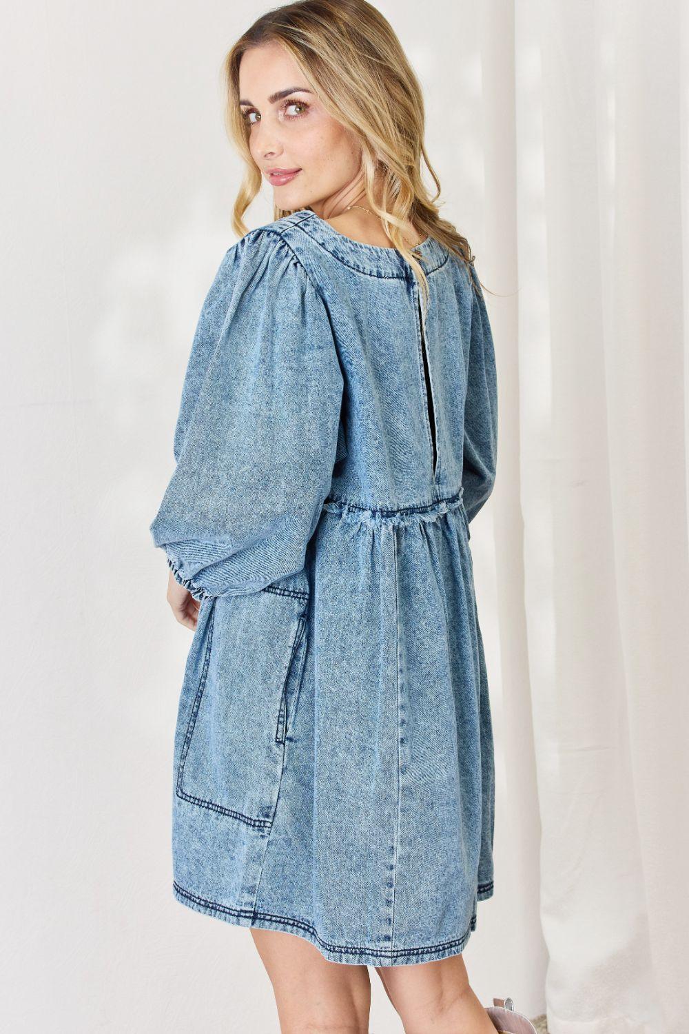 HEYSON Full Size Oversized Denim Babydoll Dress - Immenzive