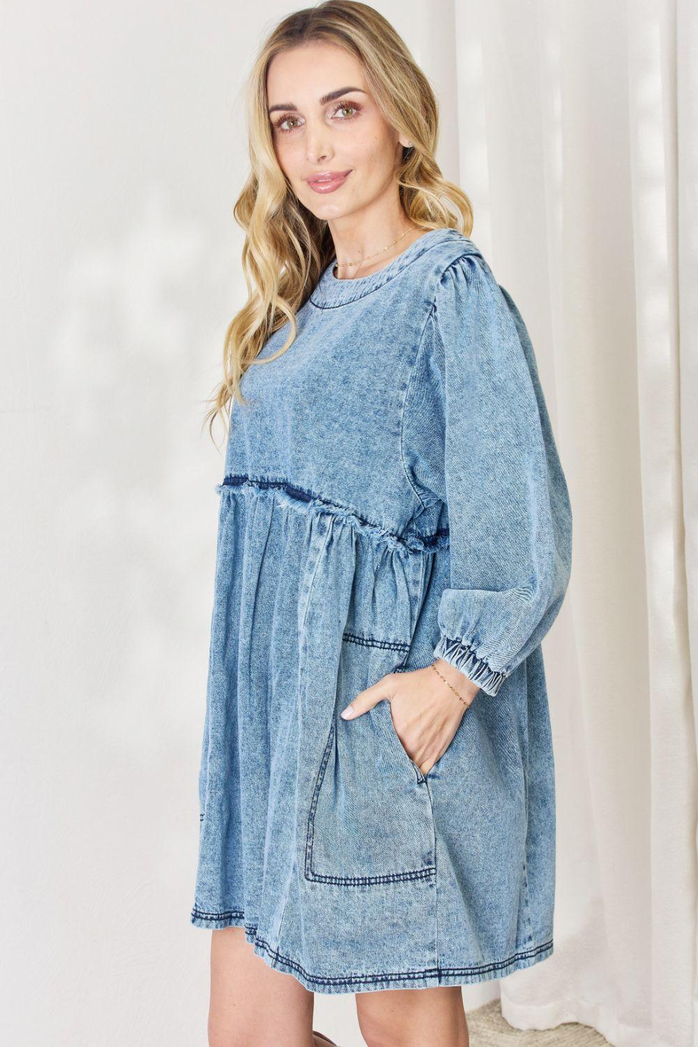 HEYSON Full Size Oversized Denim Babydoll Dress - Immenzive