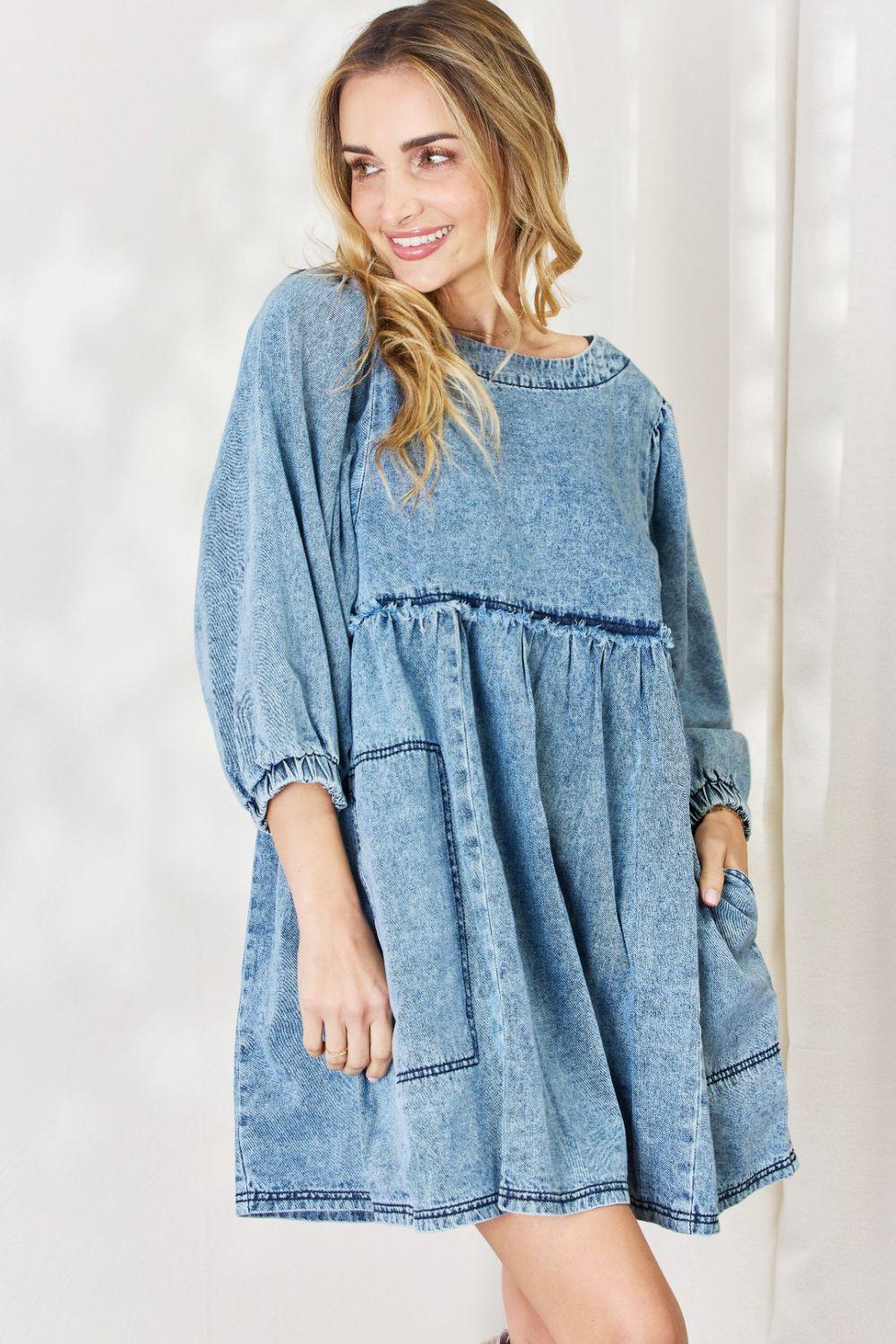 HEYSON Full Size Oversized Denim Babydoll Dress - Immenzive