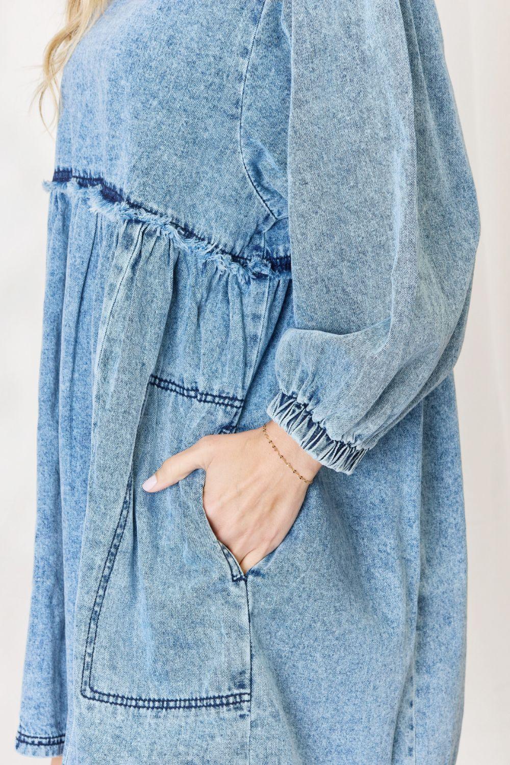 HEYSON Full Size Oversized Denim Babydoll Dress - Immenzive