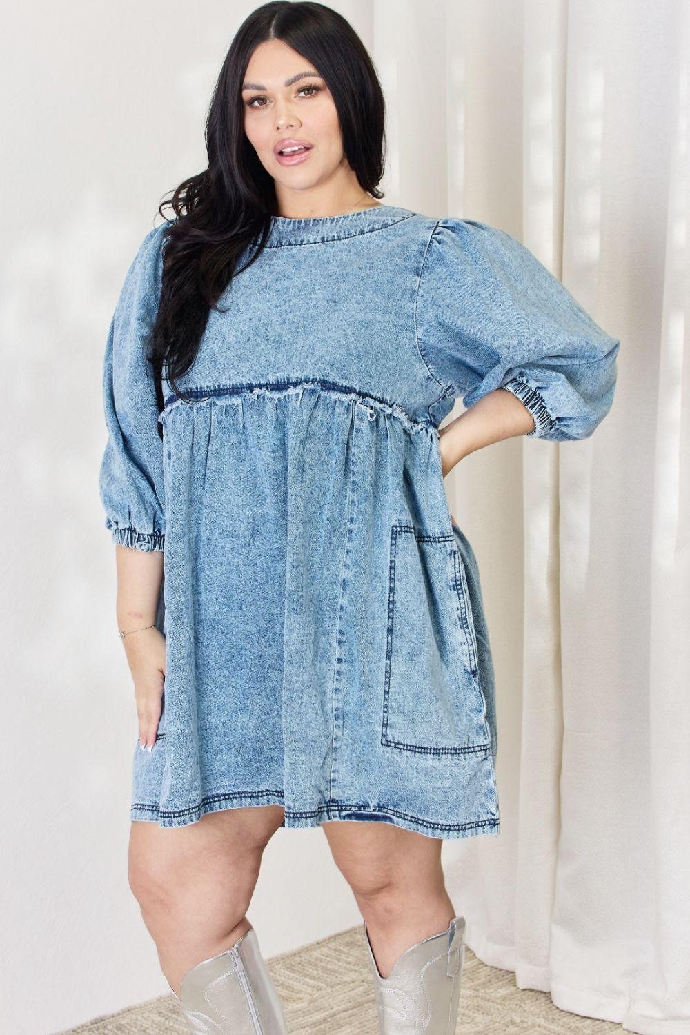 HEYSON Full Size Oversized Denim Babydoll Dress - Immenzive