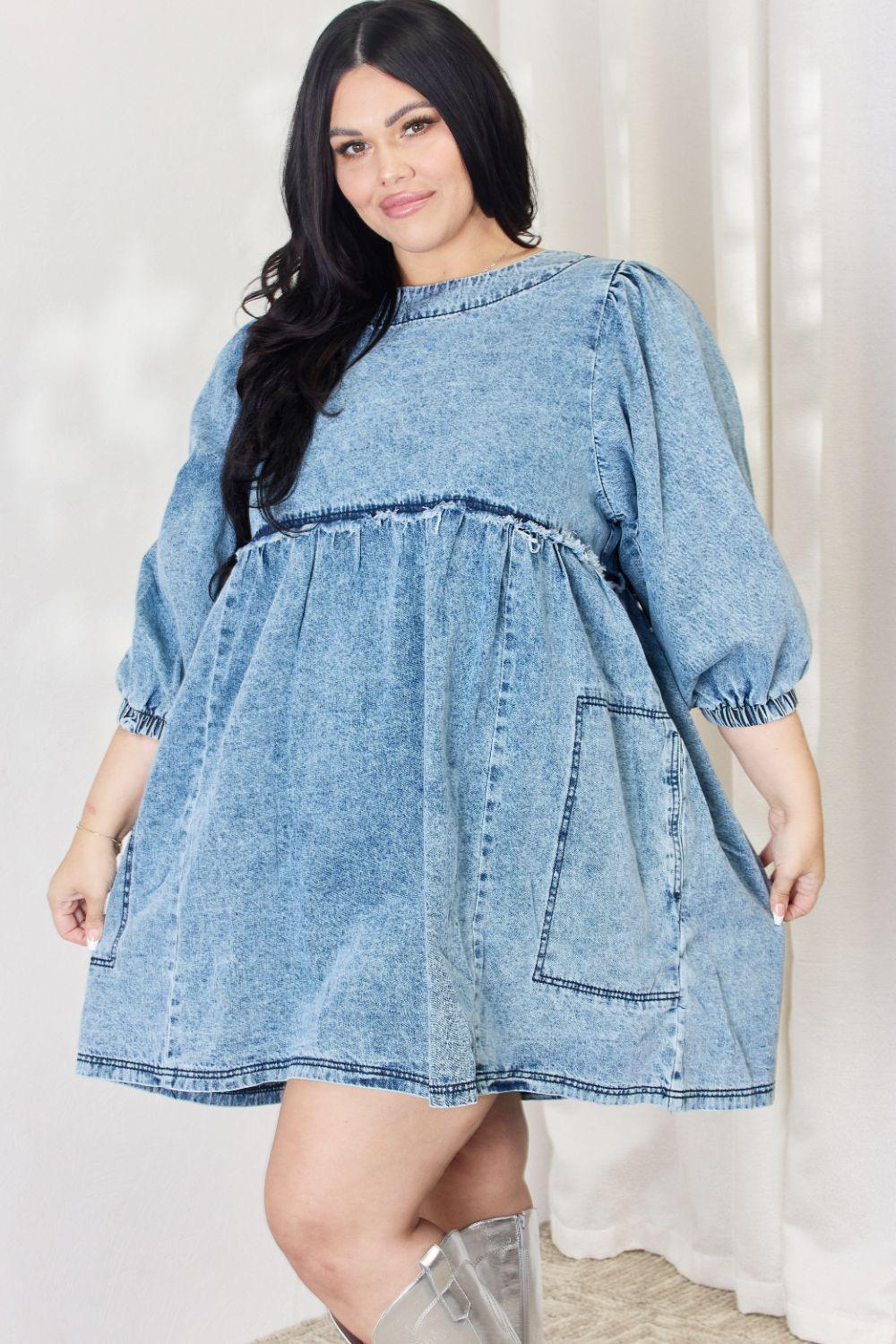 HEYSON Full Size Oversized Denim Babydoll Dress - Immenzive