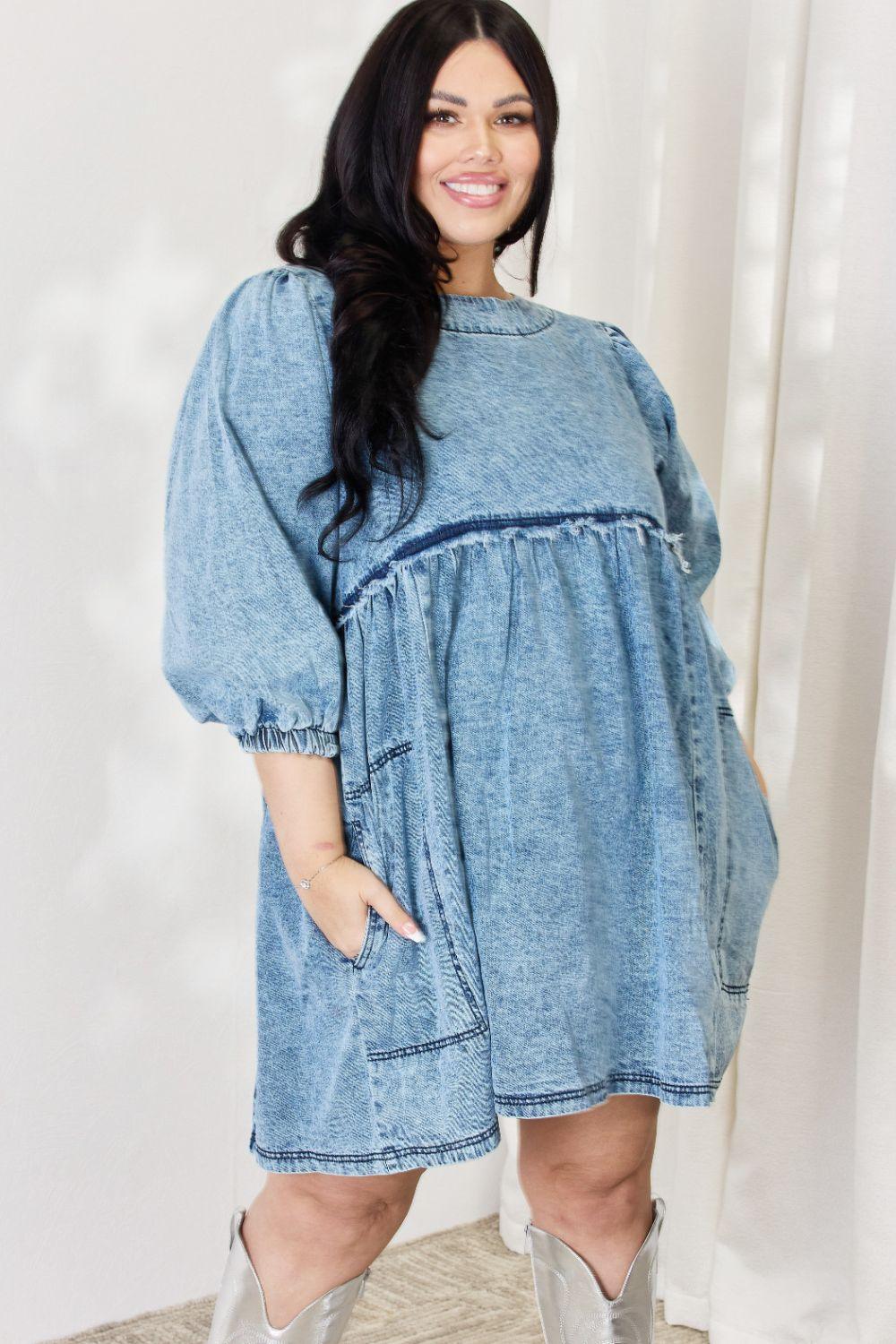 HEYSON Full Size Oversized Denim Babydoll Dress - Immenzive