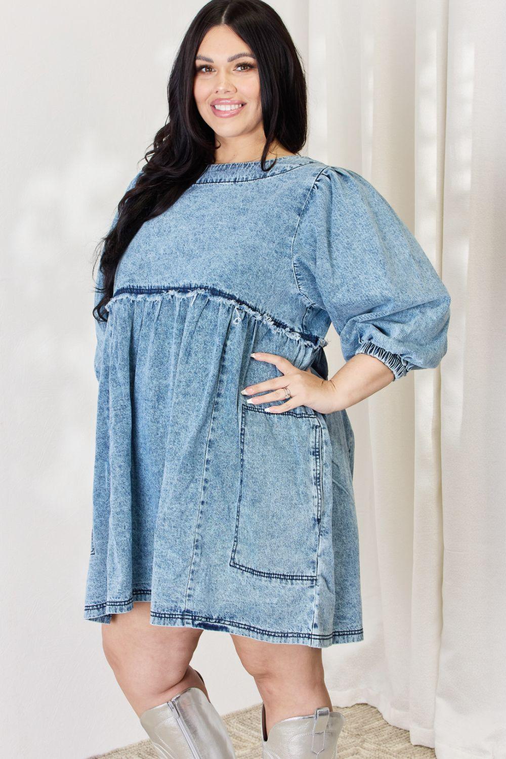 HEYSON Full Size Oversized Denim Babydoll Dress - Immenzive