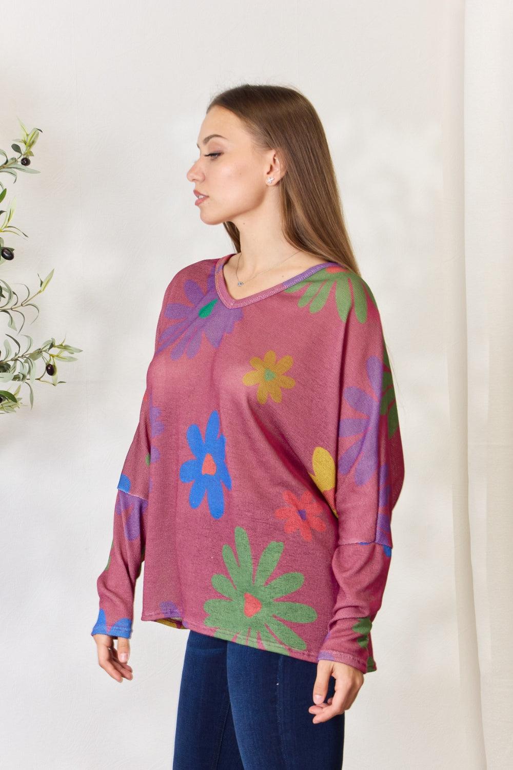 Hopely Full Size Floral V-Neck Long Sleeve Top - Immenzive