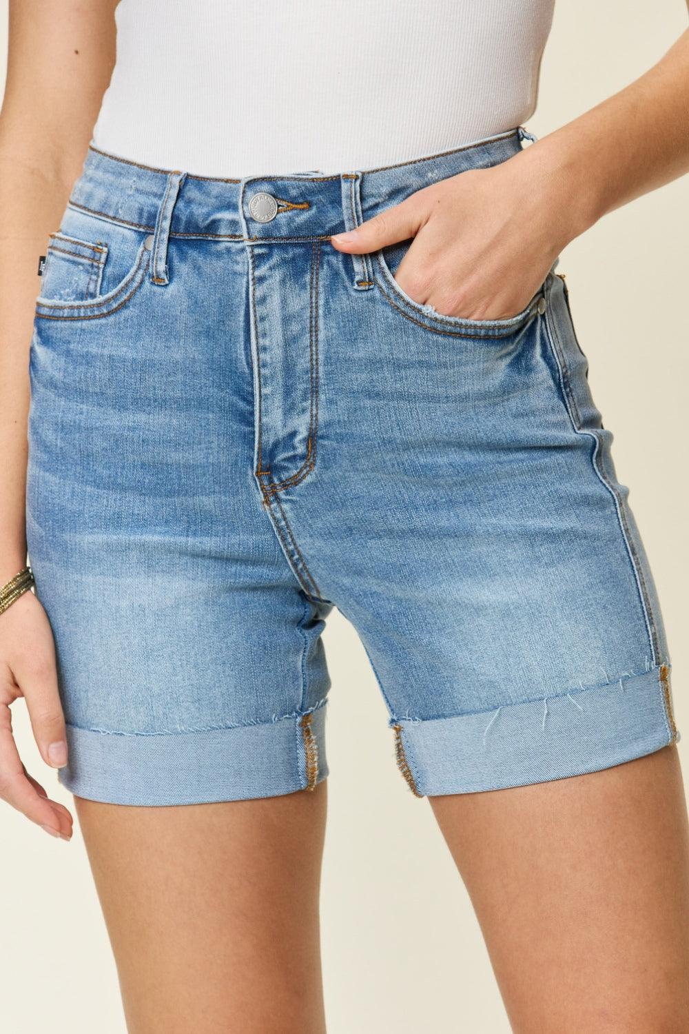 Judy Blue Full Size Tummy Control High Waist Denim Shorts - Immenzive