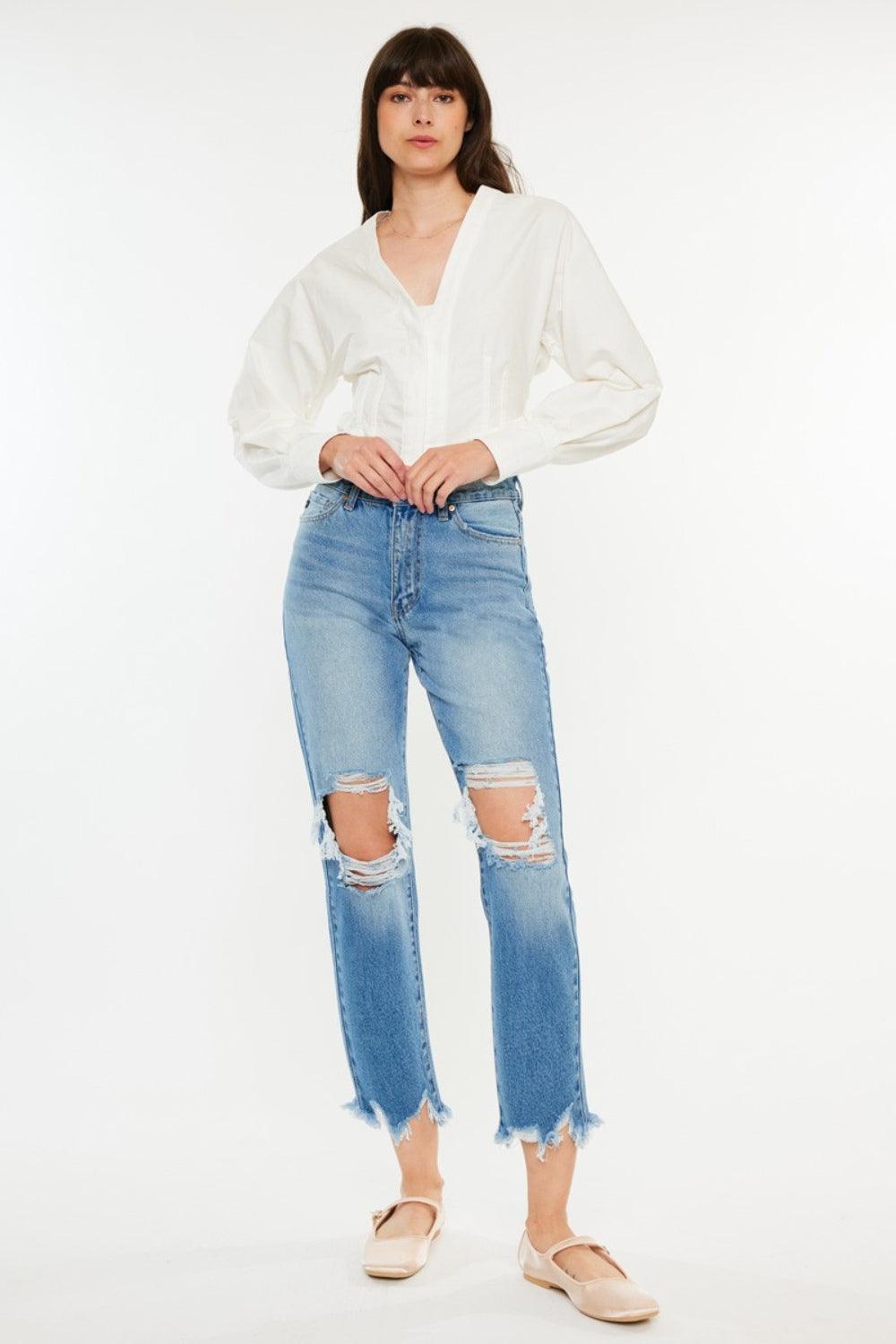 Kancan Distressed Frayed Hem Cropped Jeans - Immenzive