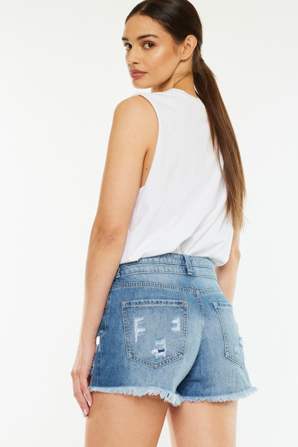 Kancan Full Size High Rise Raw Hem Denim Shorts - Immenzive