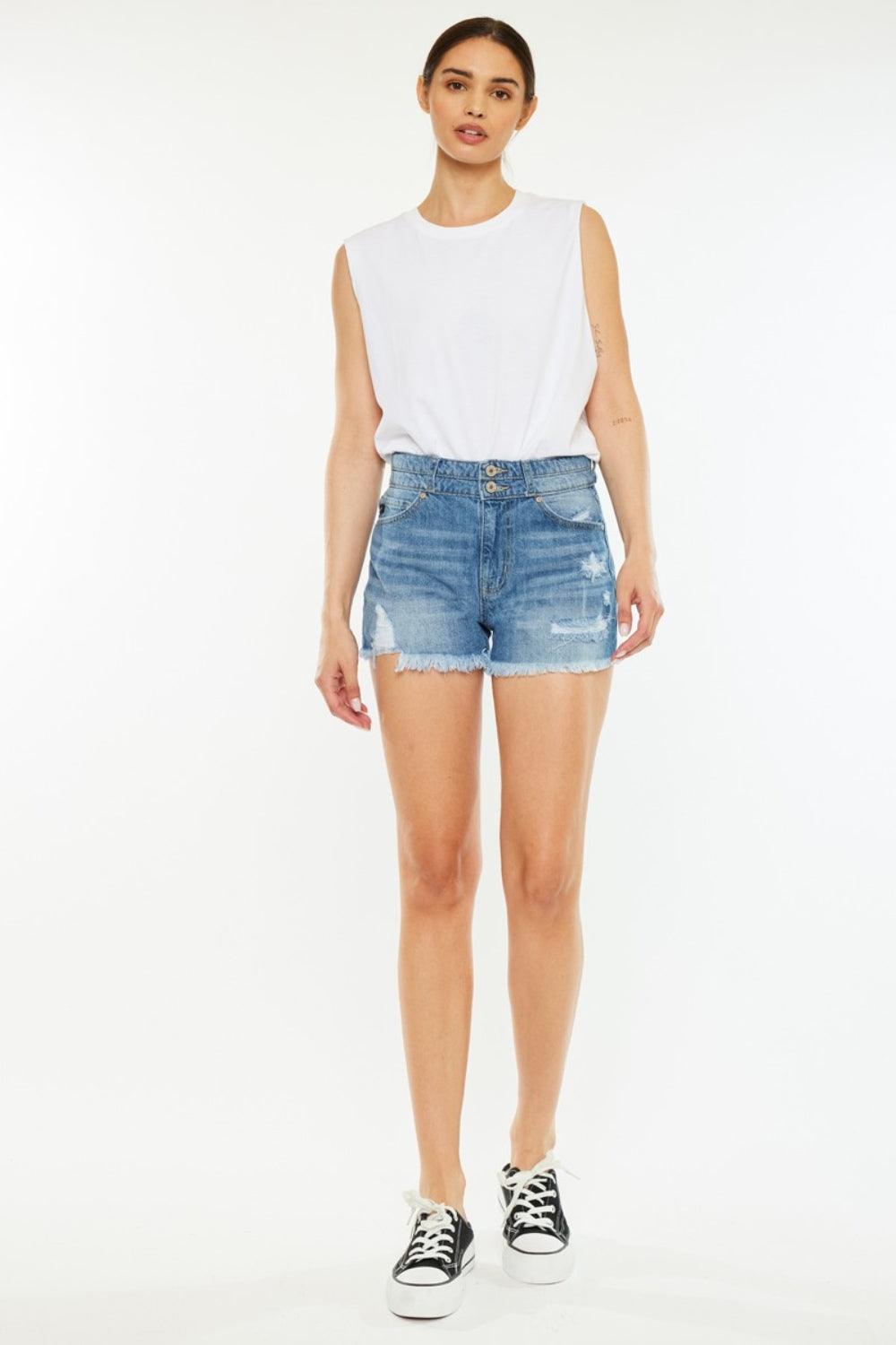 Kancan Full Size High Rise Raw Hem Denim Shorts - Immenzive