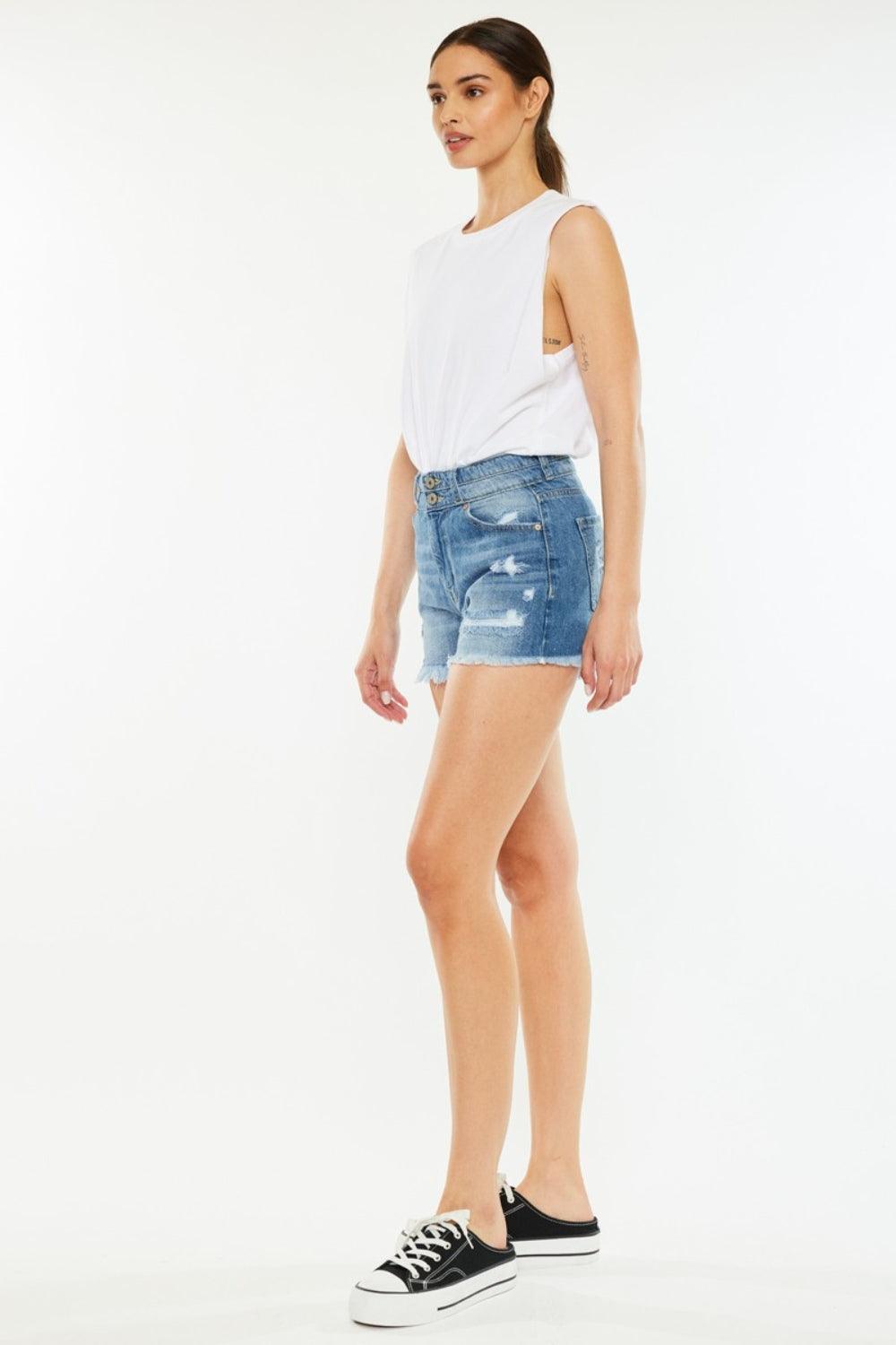 Kancan Full Size High Rise Raw Hem Denim Shorts - Immenzive