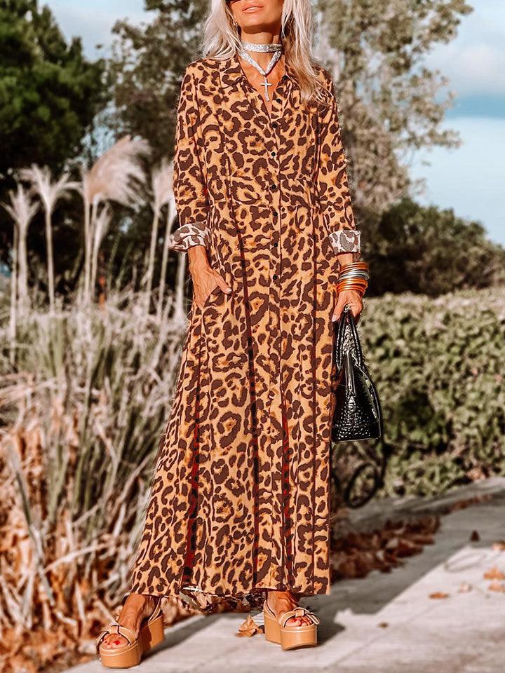 Leopard Buttoned Maxi Dress - Immenzive