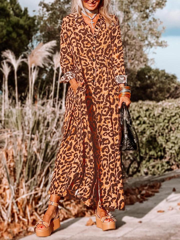 Leopard Buttoned Maxi Dress - Immenzive