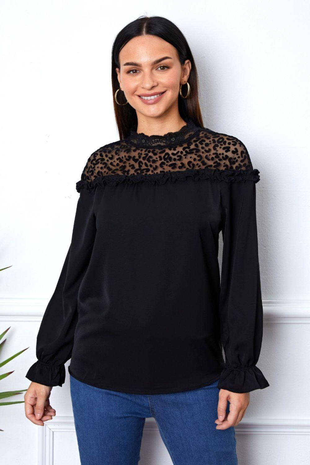 Leopard Frill Flounce Sleeve Blouse - Immenzive