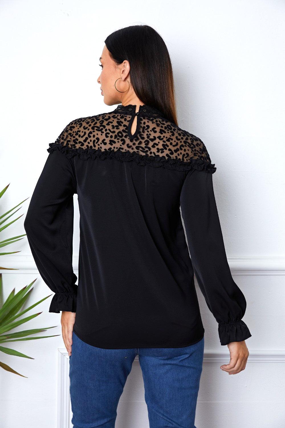 Leopard Frill Flounce Sleeve Blouse - Immenzive