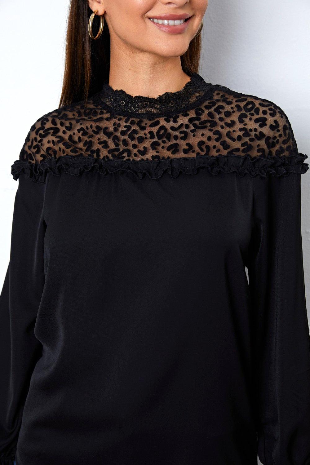 Leopard Frill Flounce Sleeve Blouse - Immenzive