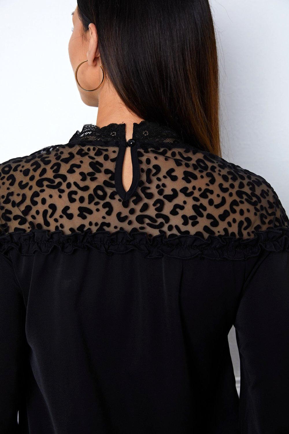 Leopard Frill Flounce Sleeve Blouse - Immenzive