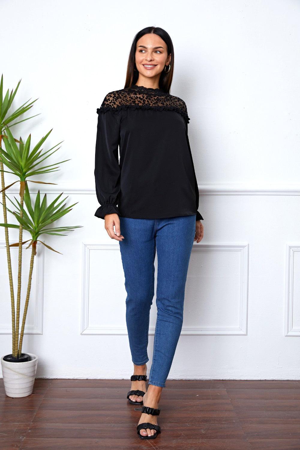 Leopard Frill Flounce Sleeve Blouse - Immenzive