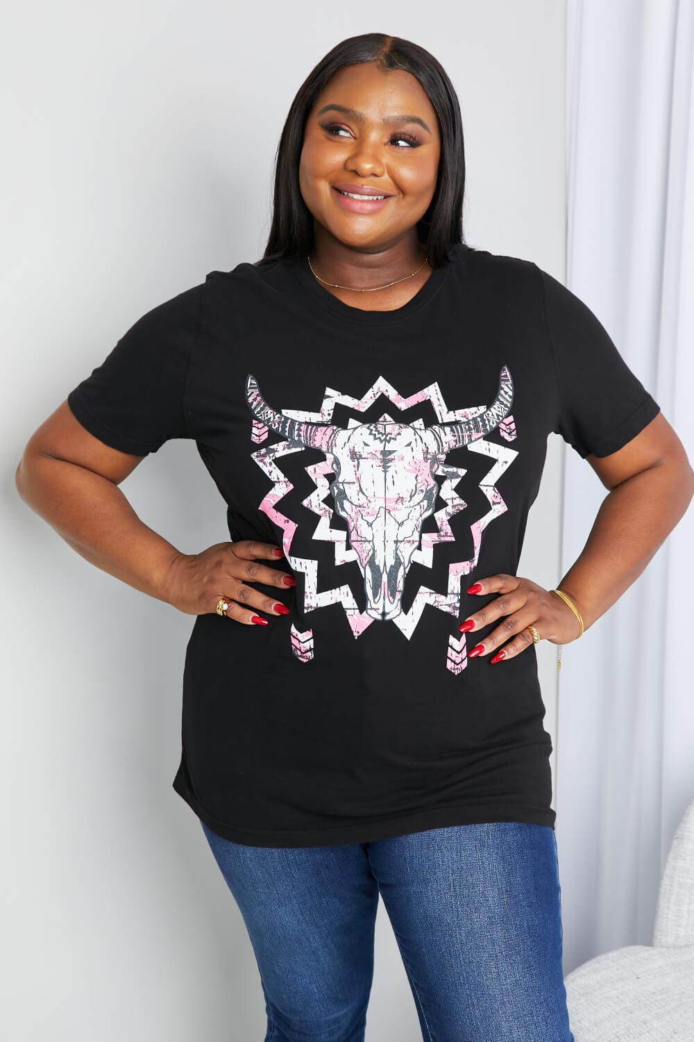 mineB Full Size Graphic Round Neck Tee Shirt - Immenzive