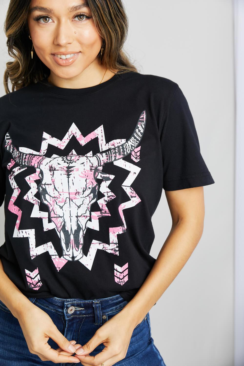 mineB Full Size Graphic Round Neck Tee Shirt - Immenzive