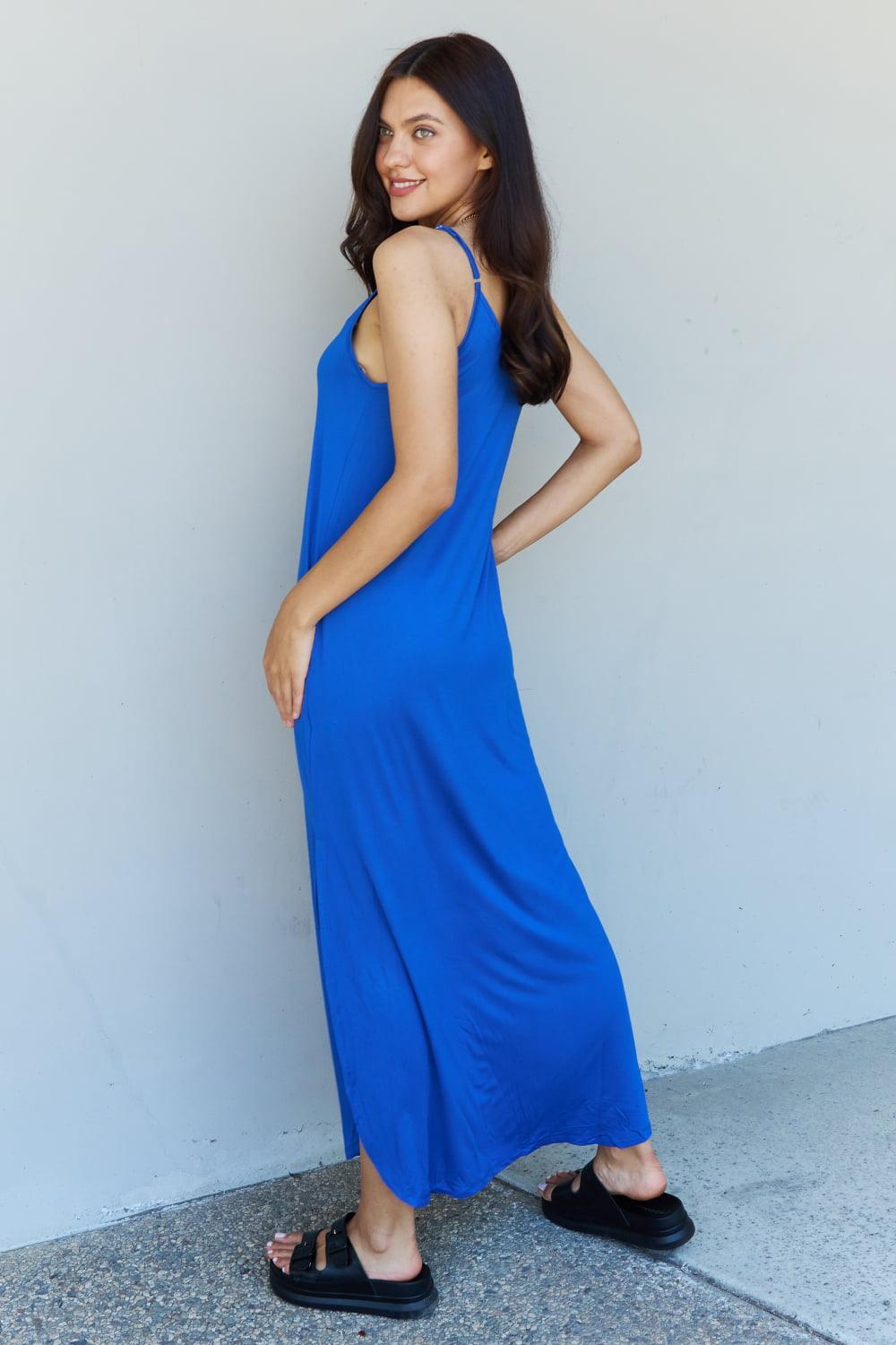 Ninexis Good Energy Full Size Cami Side Slit Maxi Dress in Royal Blue - Immenzive